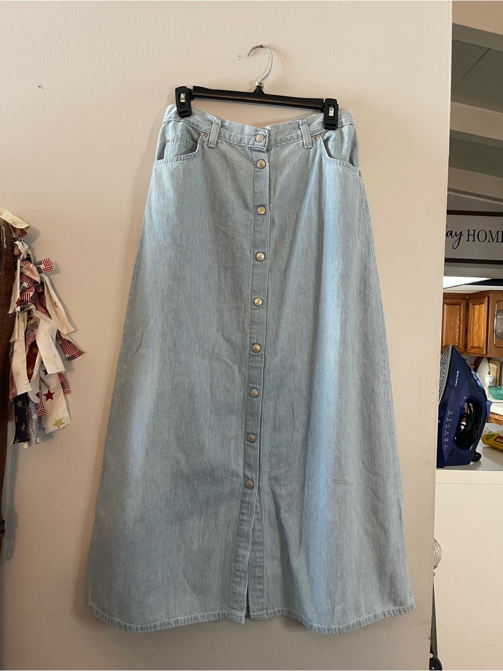 Hunt Club Light Blue Button-Front Midi Denim Skirt